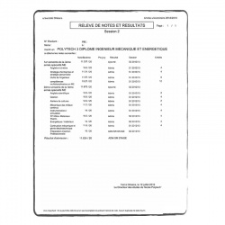 Exemple de relevé de notes université FR
